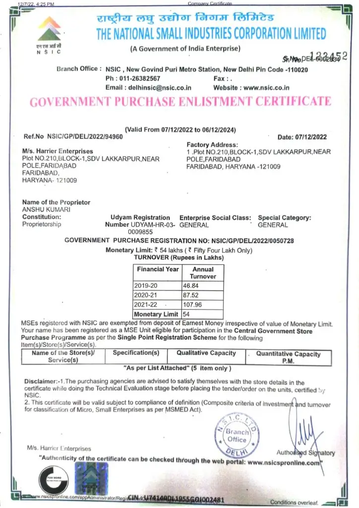 NSIC Certificate